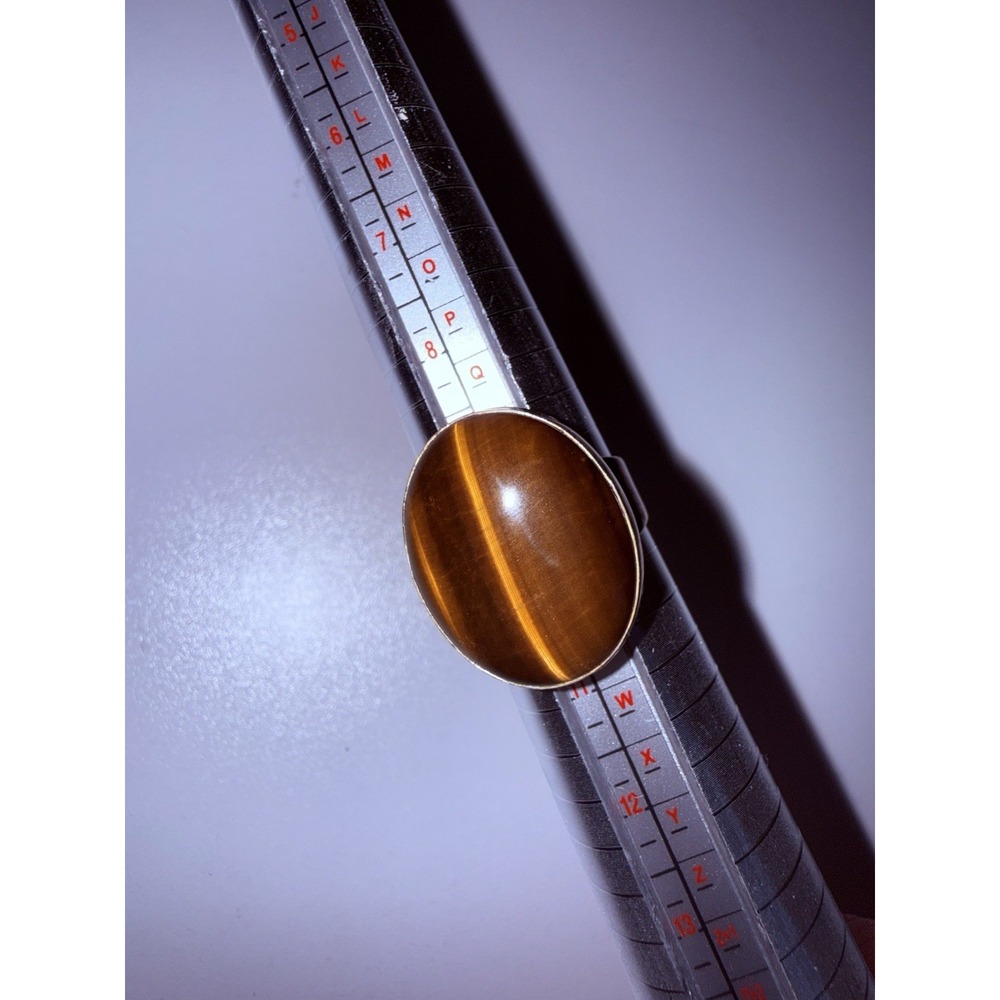 Vintage Silver 925 Ring Large Brown Round Stone 10 Tigers Eye